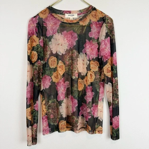 Anthropologie Porridge Kona Mock Neck Floral Mesh Long Sleeve Shirt Size Medium - Picture 6 of 12